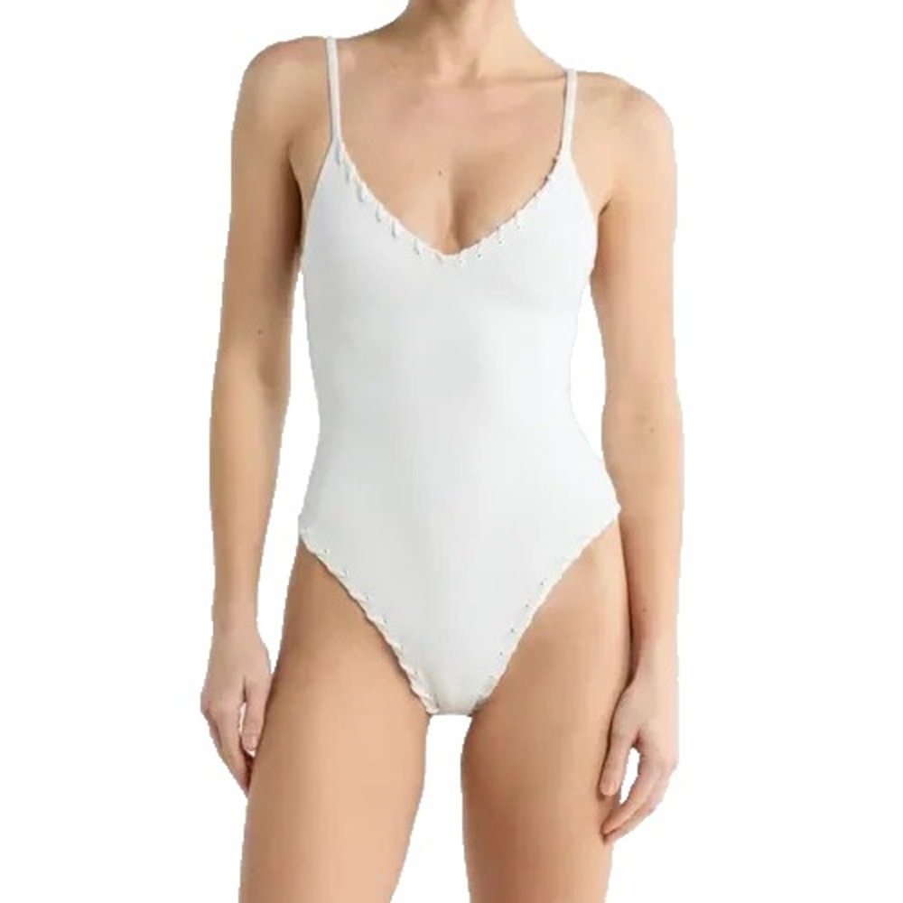 Good American Whip Stitch One-Piece‎ Swimsuit Women's S White NWT